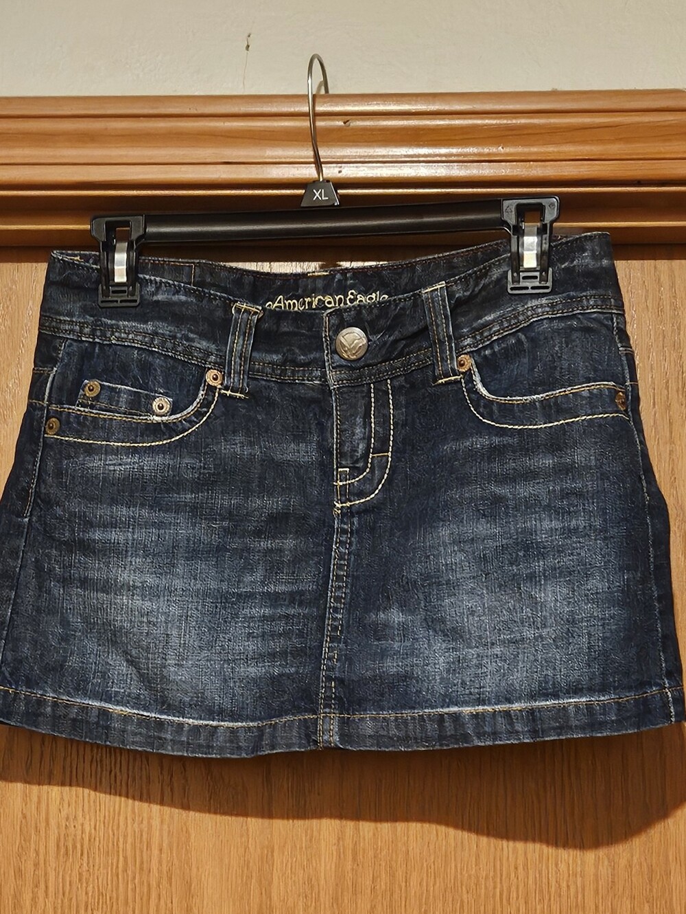 Vintage American Eagle Outfitters Dark Blue Washed Denim Mini Skirt